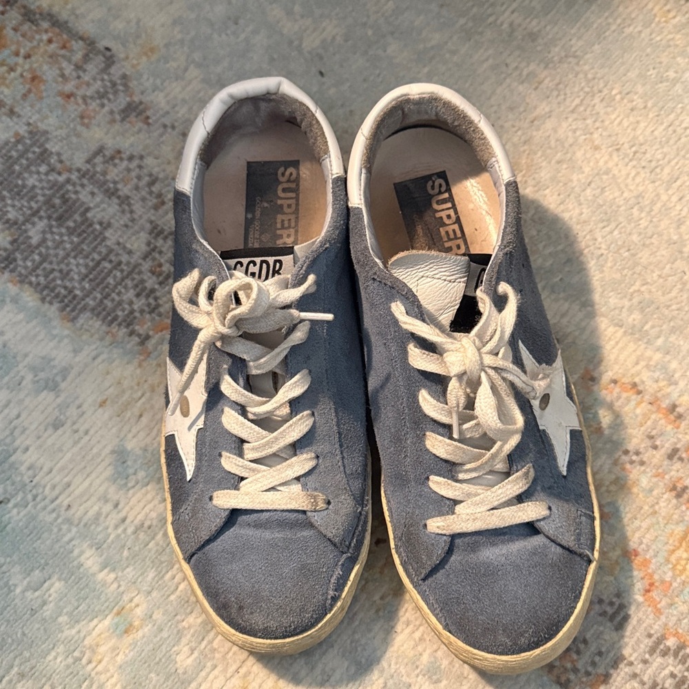 Golden Goose Blue and White Sneakers